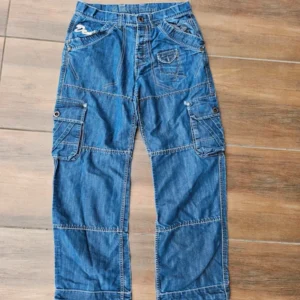 Vintage baggy cargo pants jeans niebieskie