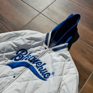 Vintage baseball varsity jacket white blue
