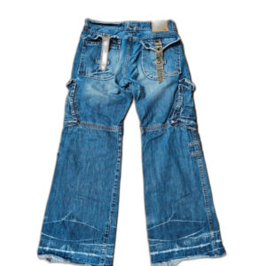 Vintage cargo pants loose baggy japan style jeans niebieskie 25